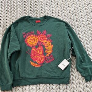 MOTHER Green Sweatshirt with Pink and Yellow Graphic